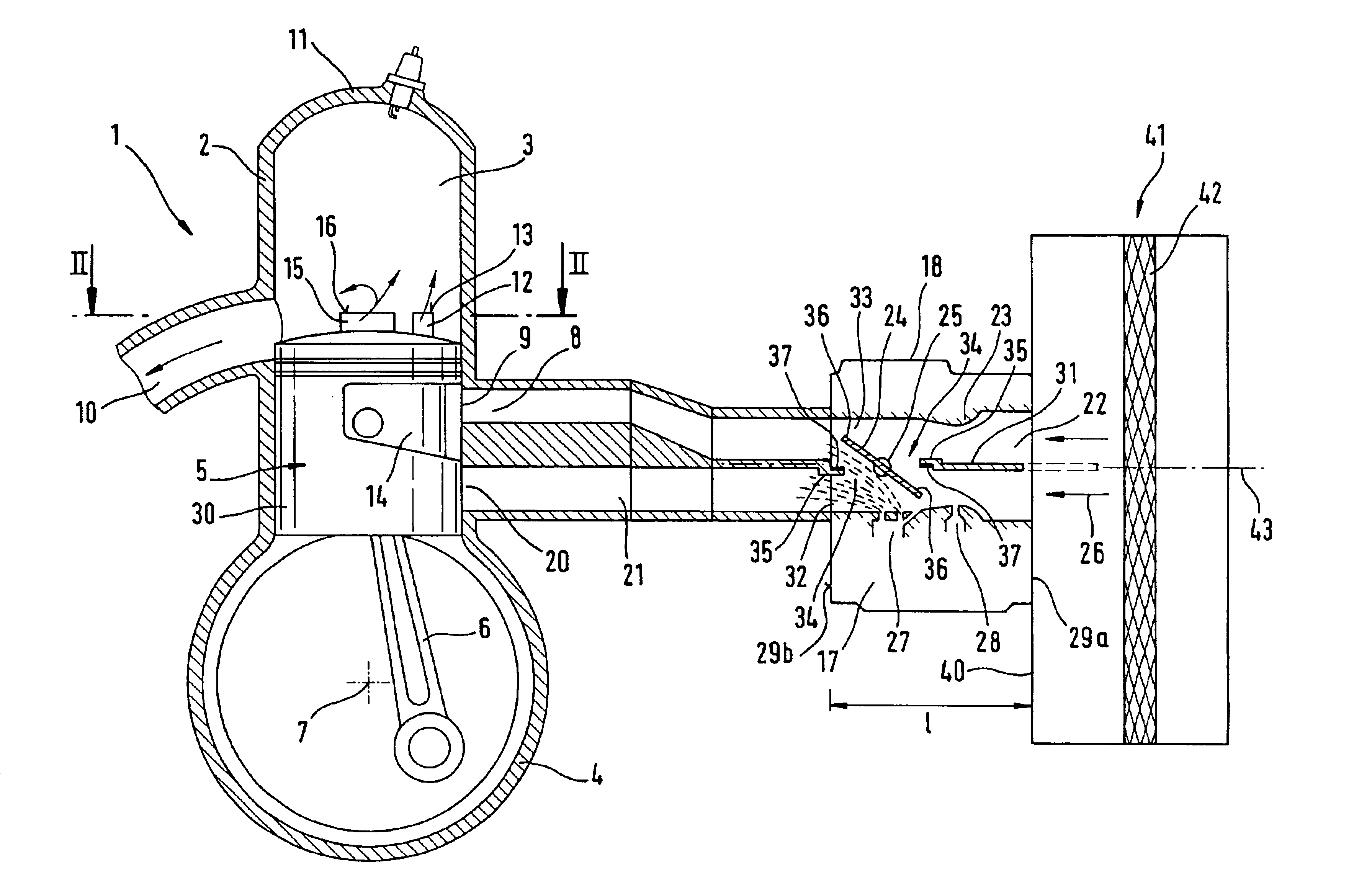 Two-cycle engine with forward scavenging air positioning and single-flow carburetor