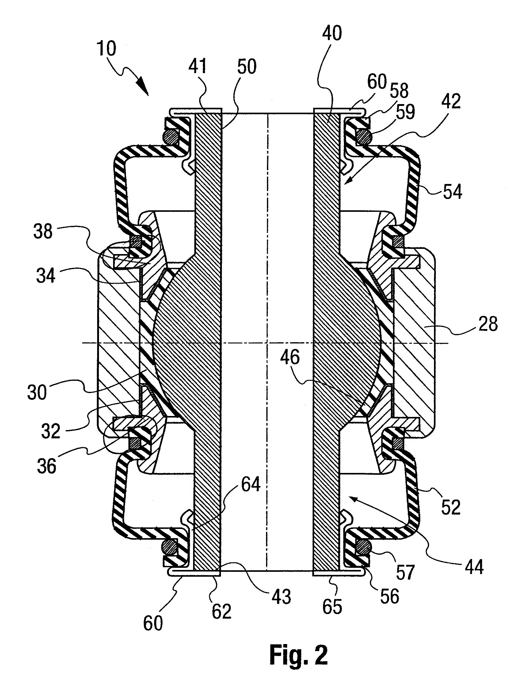 Cross axis ball and socket joint with sealing ring for cross axis sleeve ends