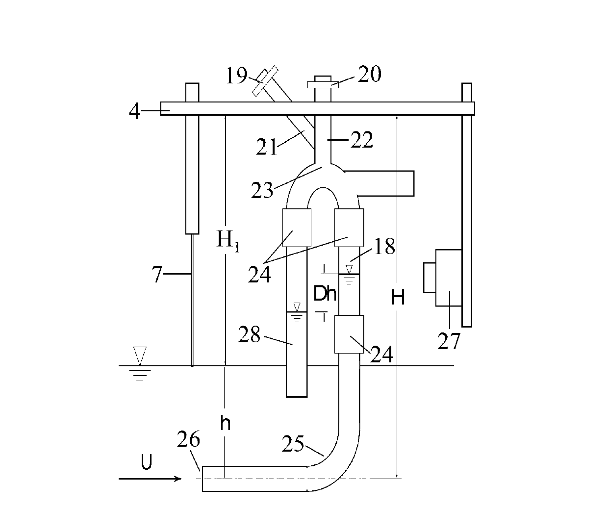 Synchronous real-time measurement device with sand-containing concentration and muddy water flow velocity vertically distributed