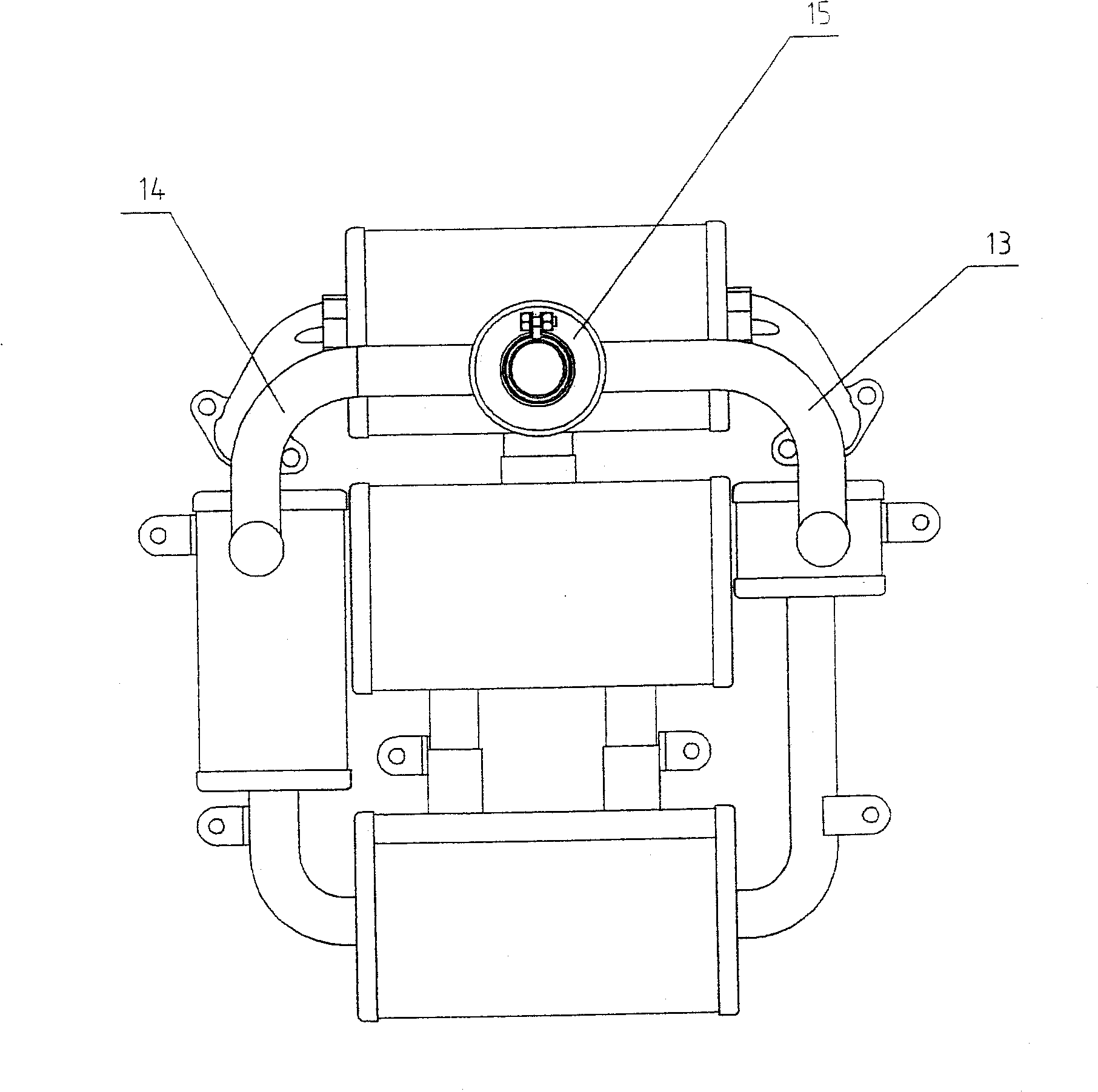 V-shape two-cylinder engine muffler