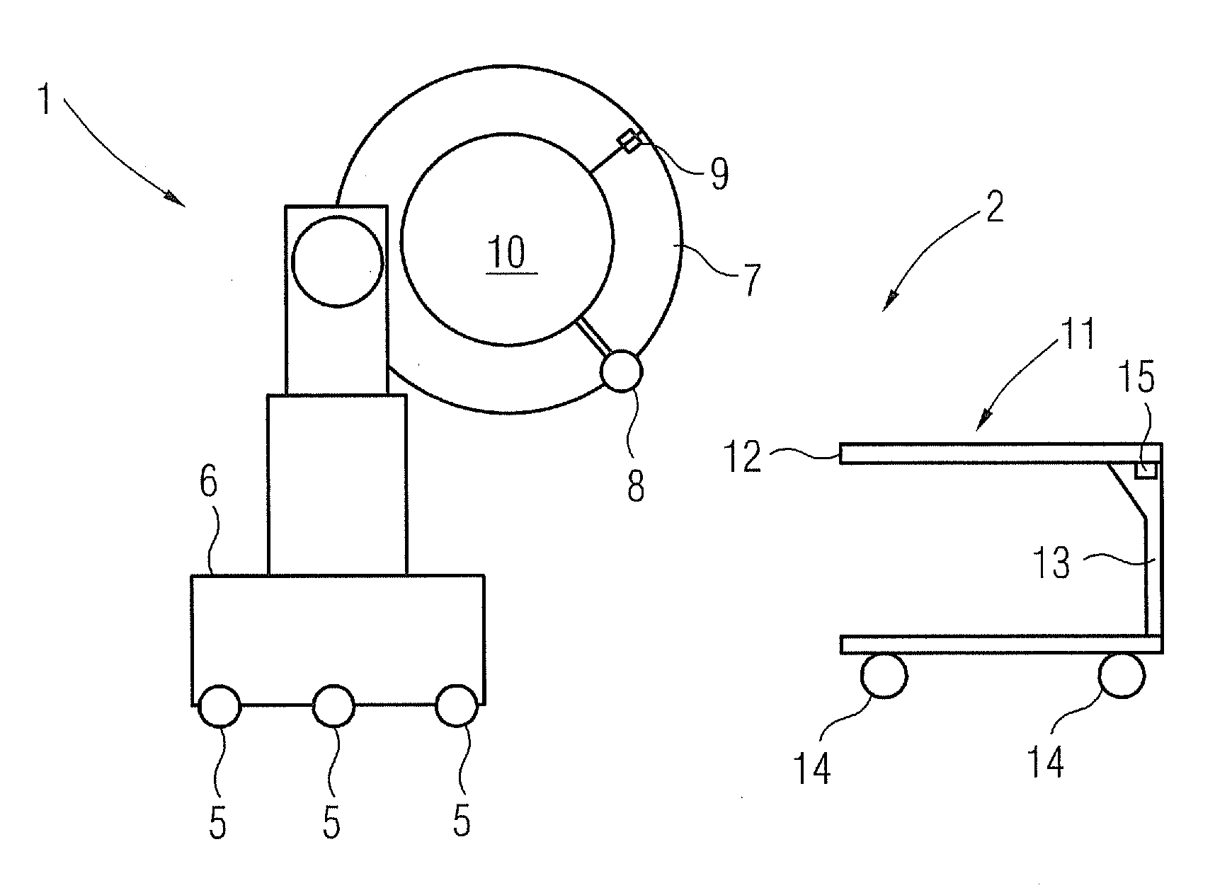 Medical examination device for CT imaging and for nuclear medical imaging