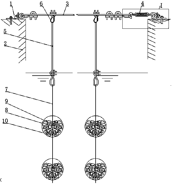 Suspended packing device of wastewater treatment pond