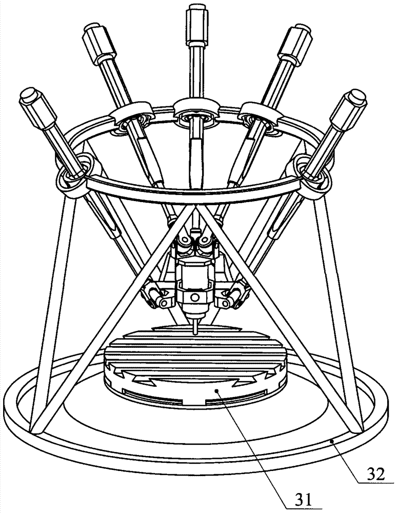 Multi-axis linkage device capable of realizing five-surface machining