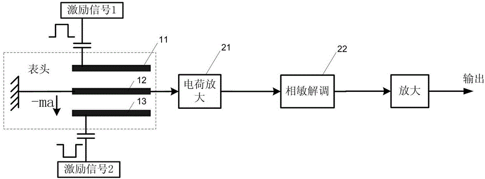 Detection method and device thereof for charge balance type micro-accelerometer gauge head differential capacitor