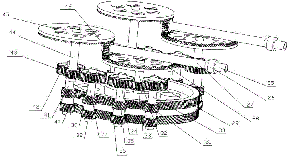 Split torque transmission speed reduction device for helicopter