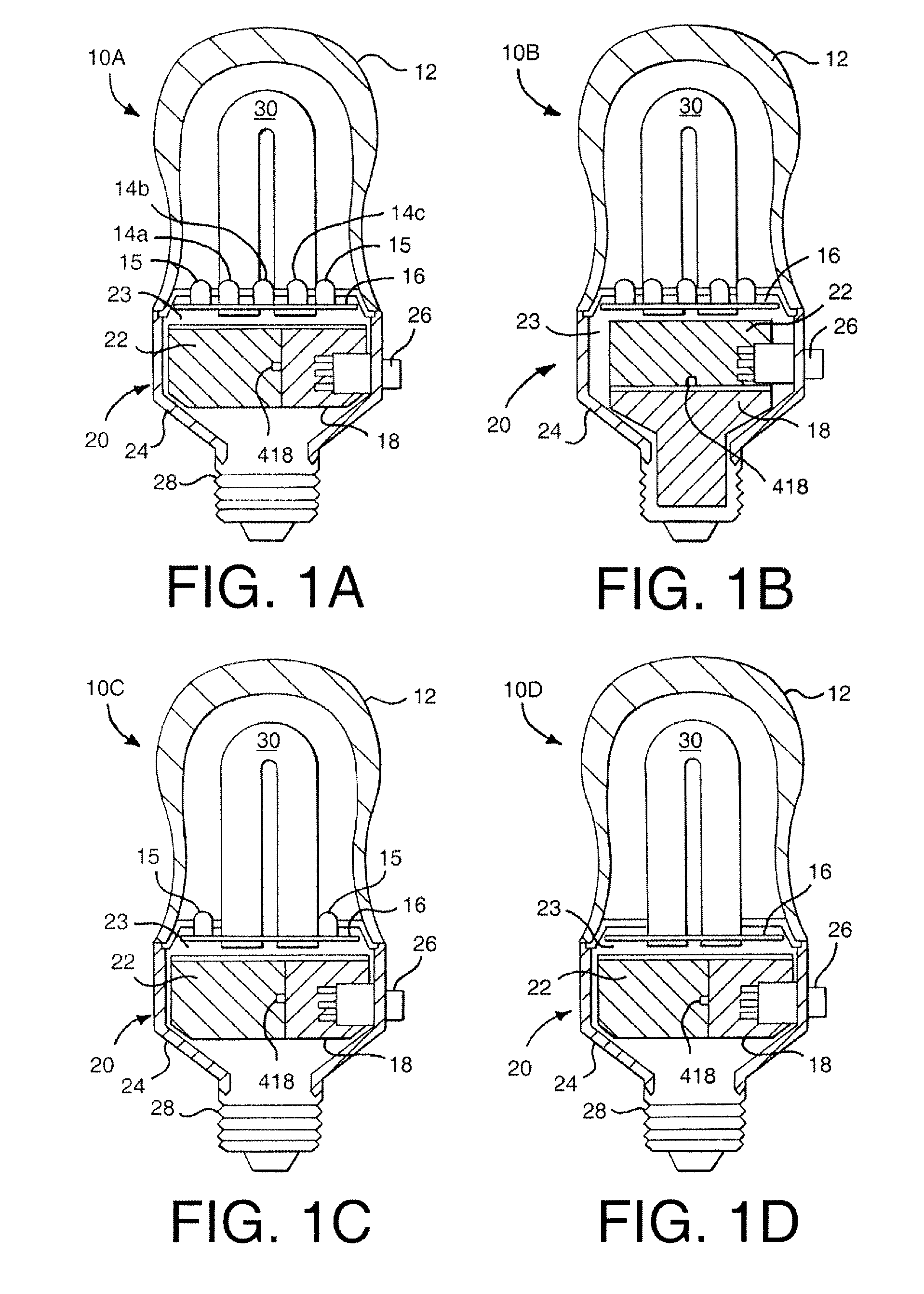 Combination white light and colored LED light device with active ingredient emission