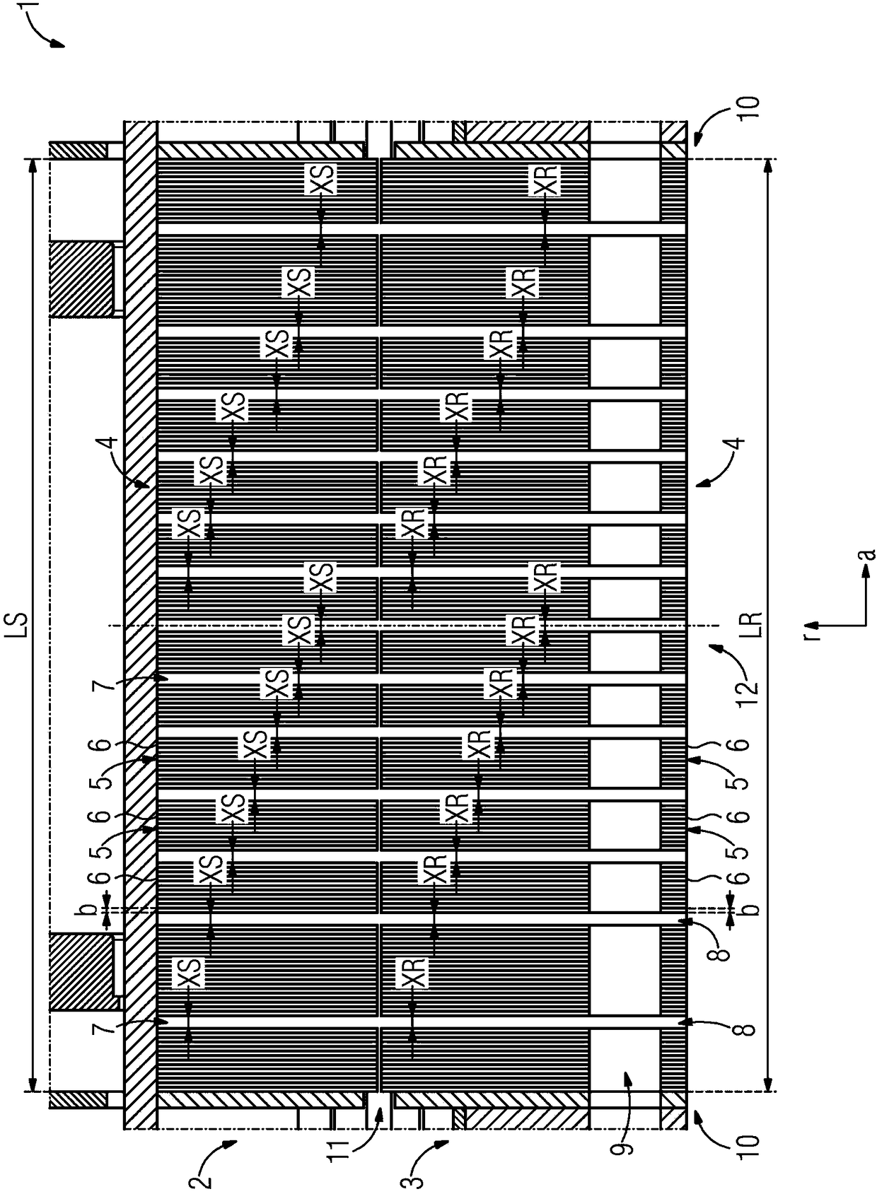 Electrical machine comprising radial cooling slots, and wind power generation facility