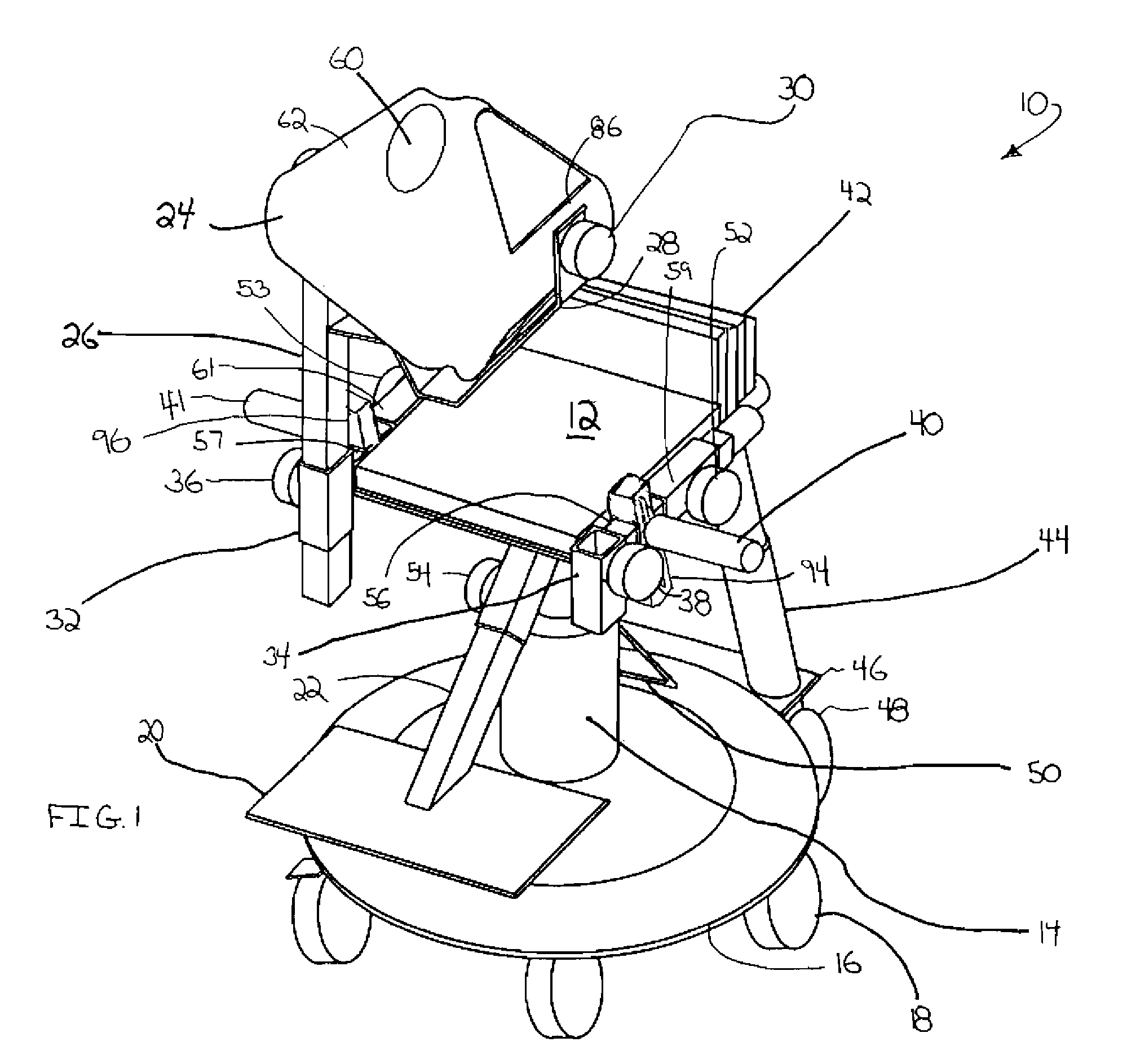 Fluoroscopy chair with radiolucent, adjustable supports convertible to resuscitation table