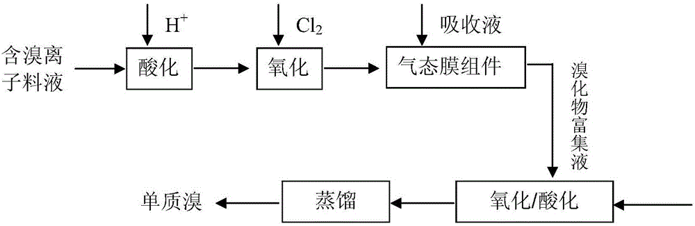 A method for extracting/enriching bromine from bromine-containing material liquid or waste water