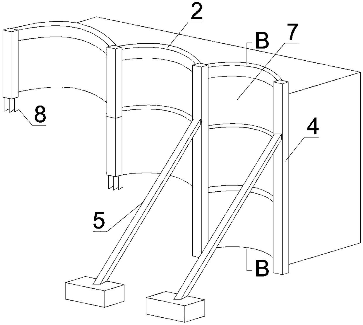 Horizontal-type supporting method for foundation pit of arch shell