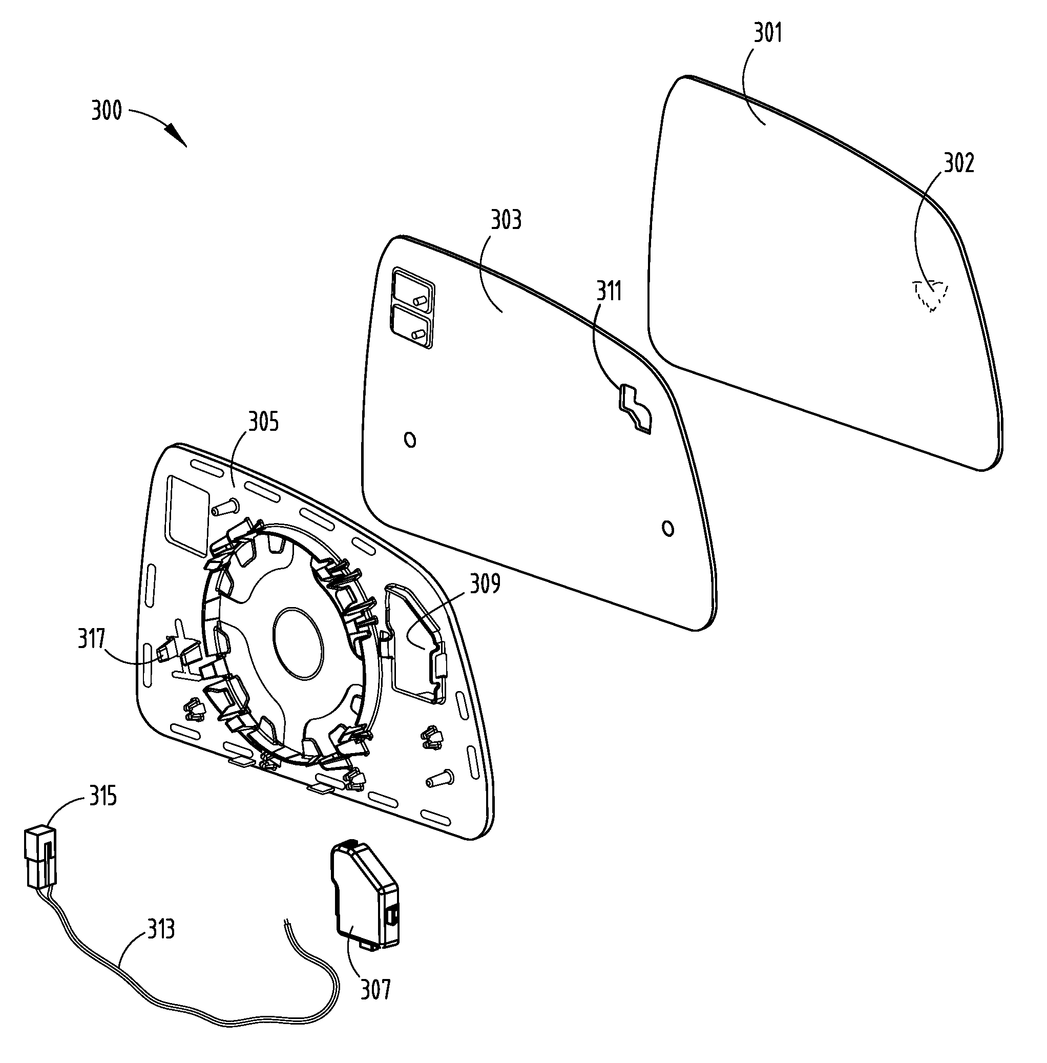 Low profile optical lighting assembly for use in outside vehicle mirror and method of forming same