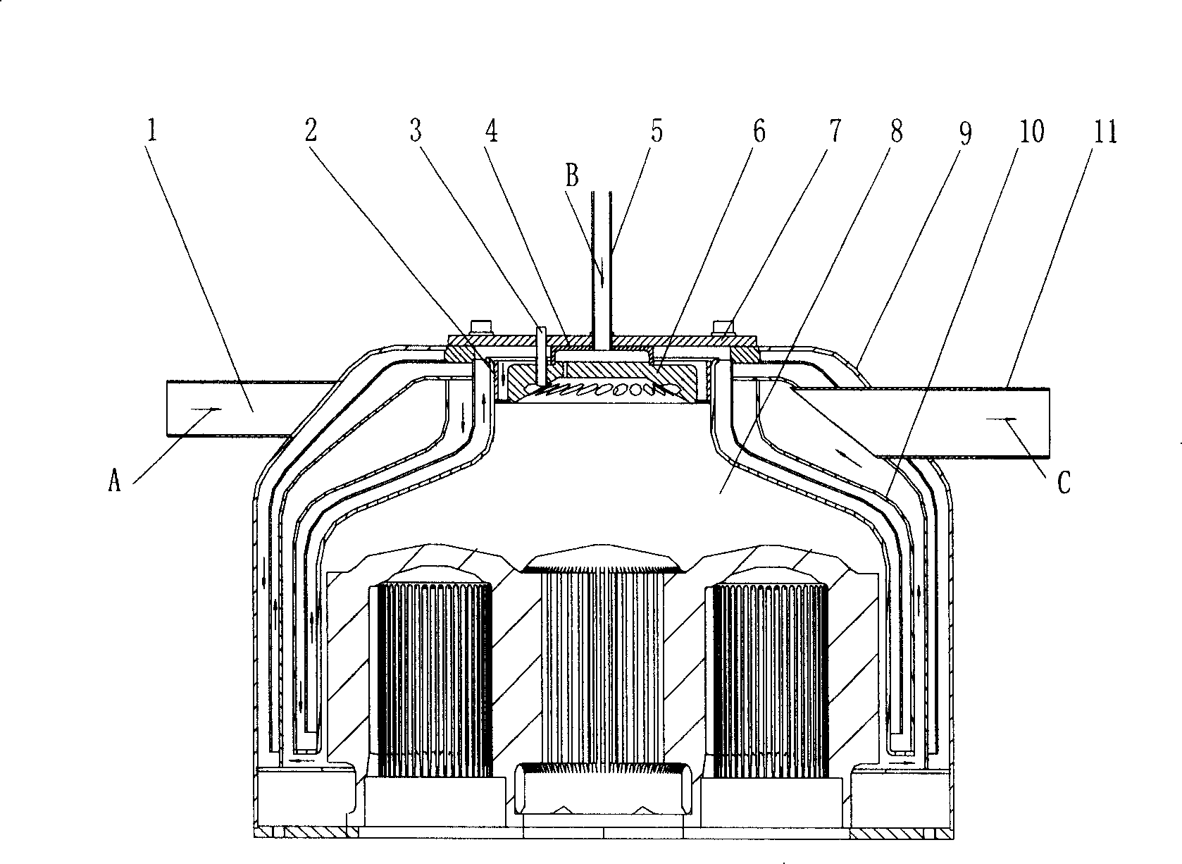 Premix rotational flow flat-flame type combustor for hot-air engine