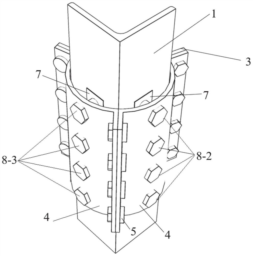 Bolt pressure-bearing embracing type steel angle reinforcing and correcting device for power transmission tower