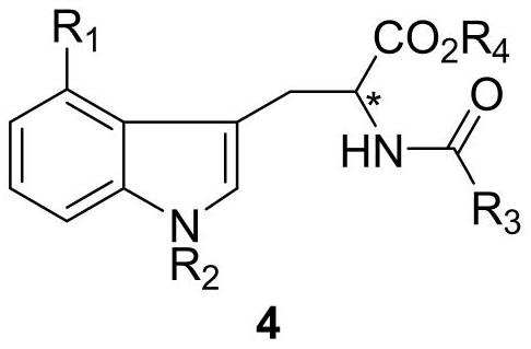 Chiral 4-halogenated tryptophan derivative and synthesis method thereof