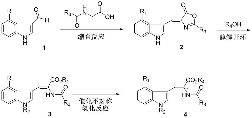 Chiral 4-halogenated tryptophan derivative and synthesis method thereof