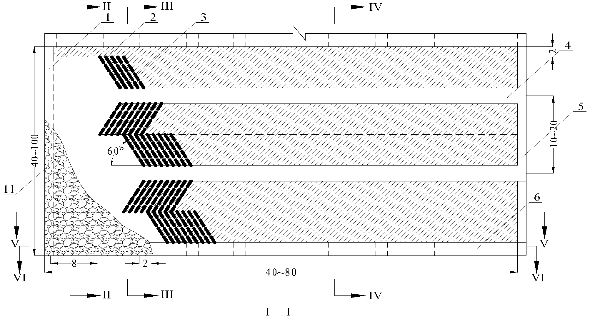 Medium-length hole mining method in multiple blasting free faces of high dipping thin veins