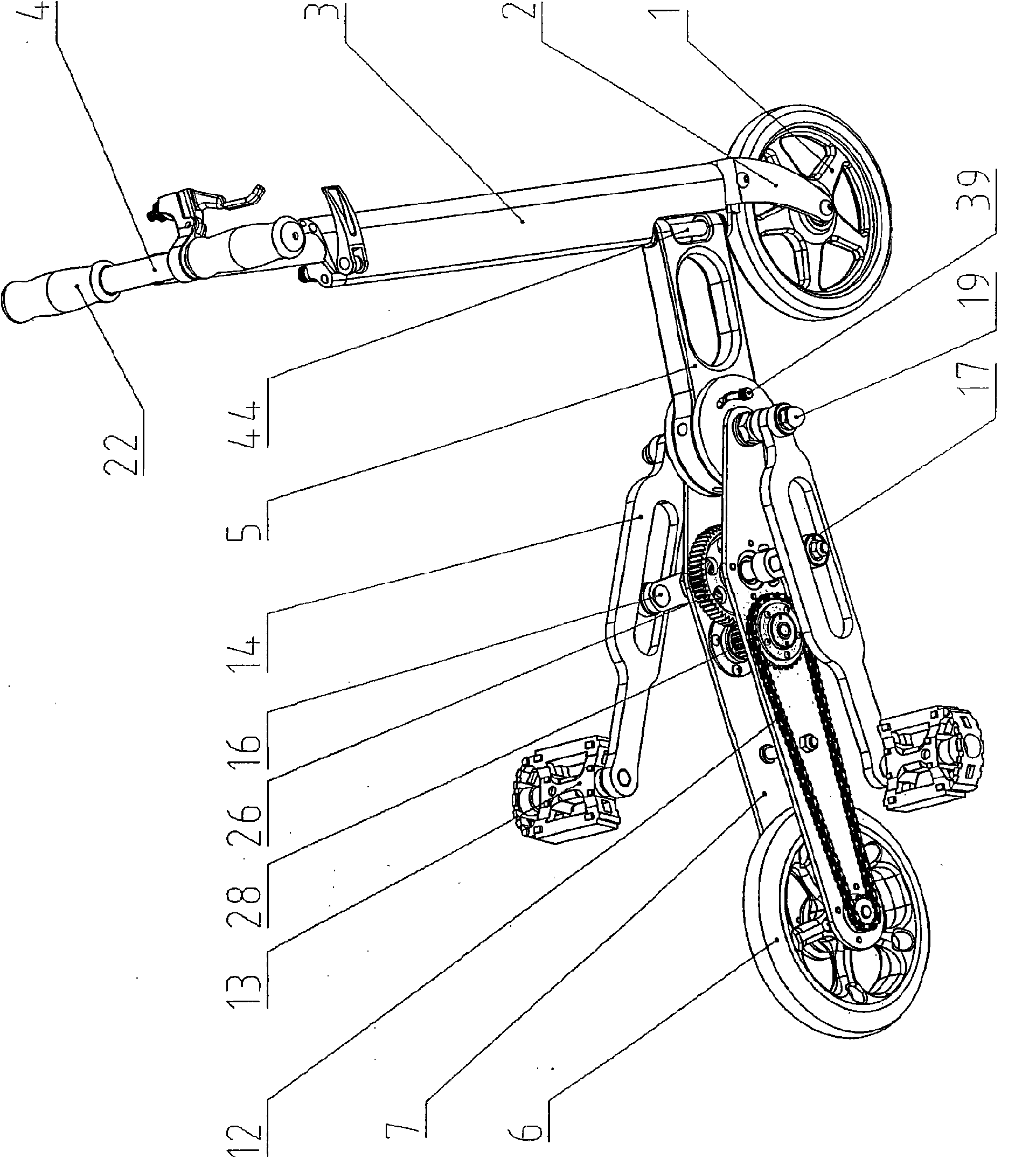 Folding device of compact-type vertical sports bicycle