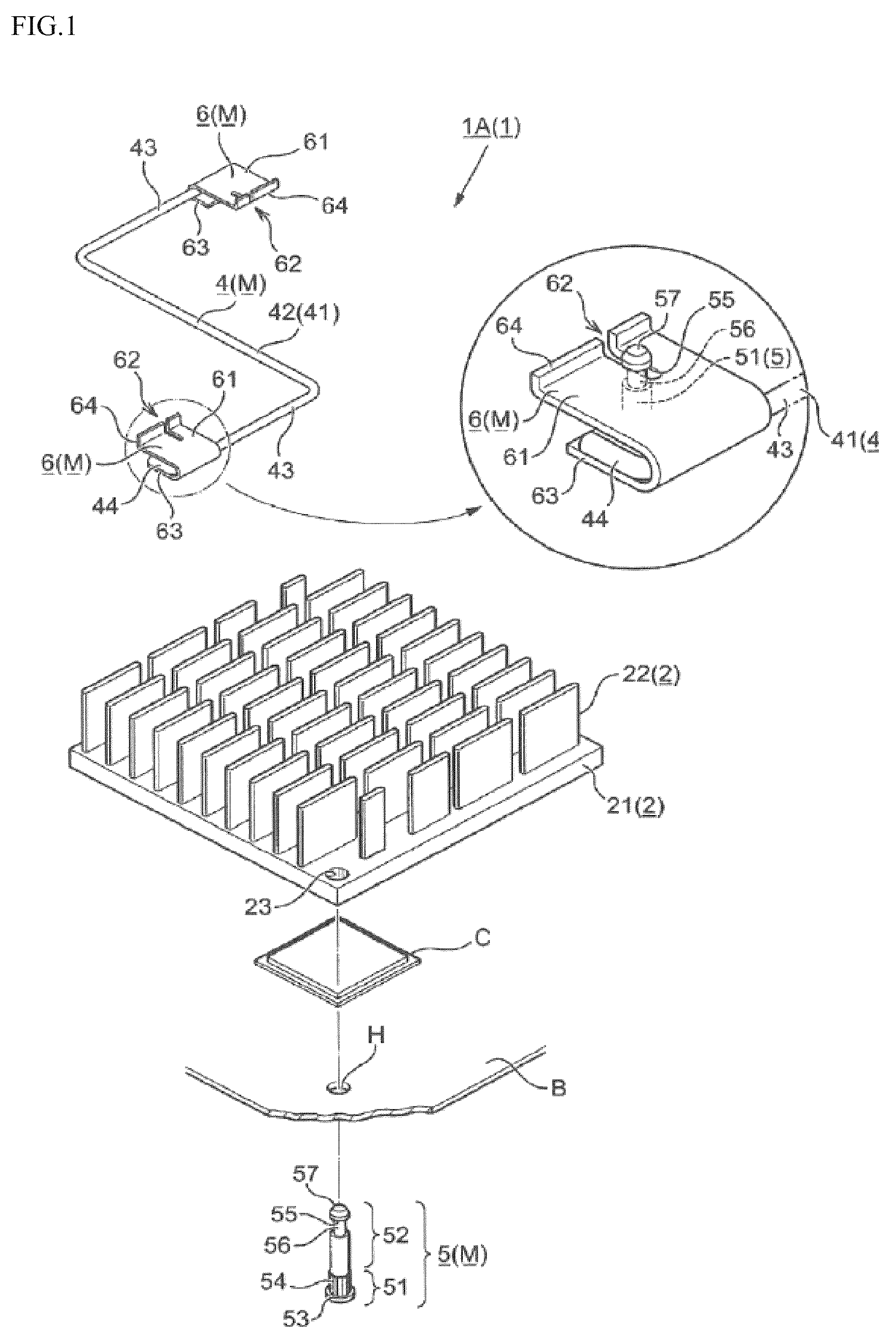 Structure for mounting heat sink, and heat sink mounted using the structure