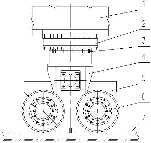 Novel bogie device for crane travelling mechanism