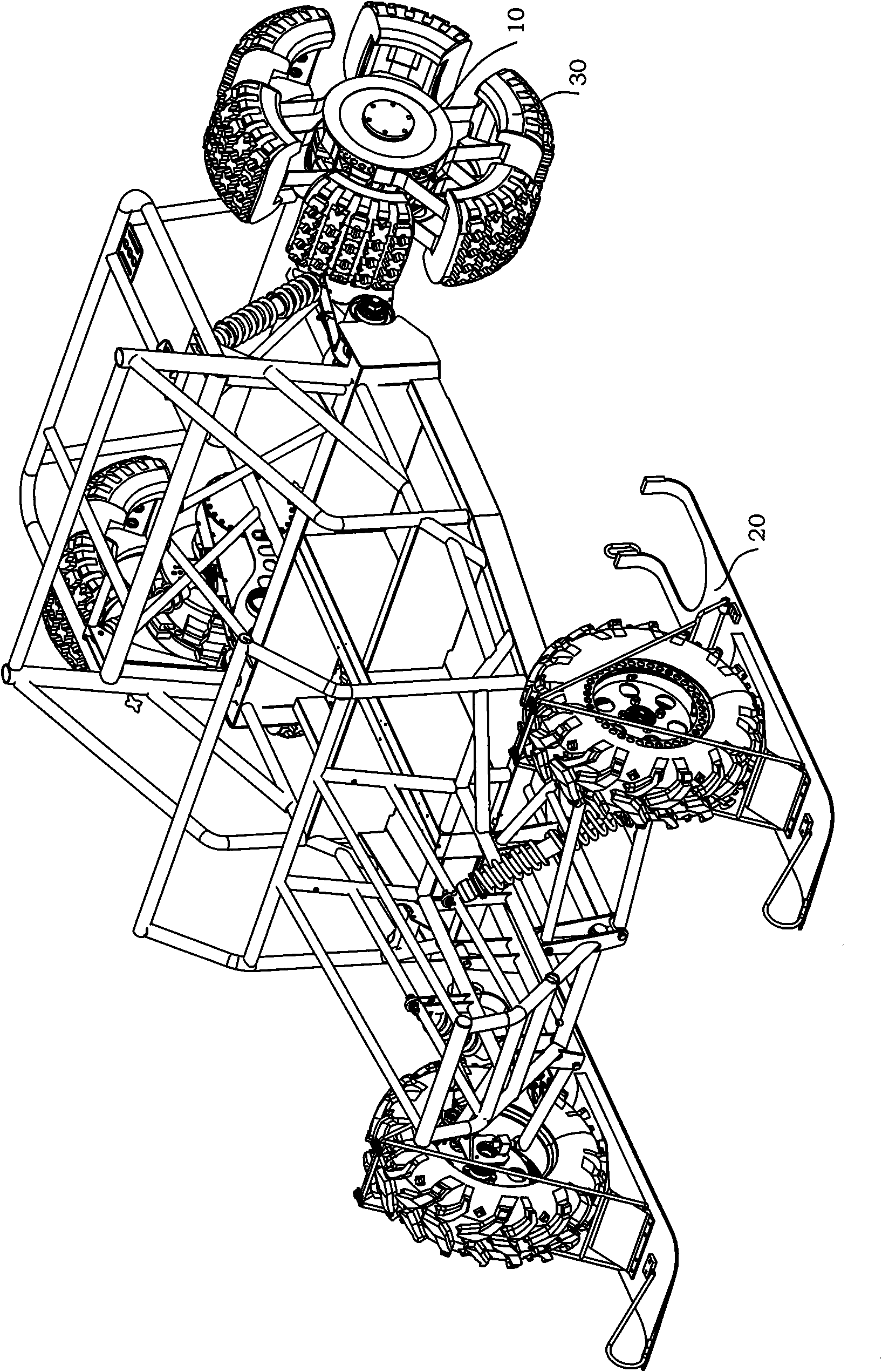 Multifunctional vehicle with variable diameter wheels and skids