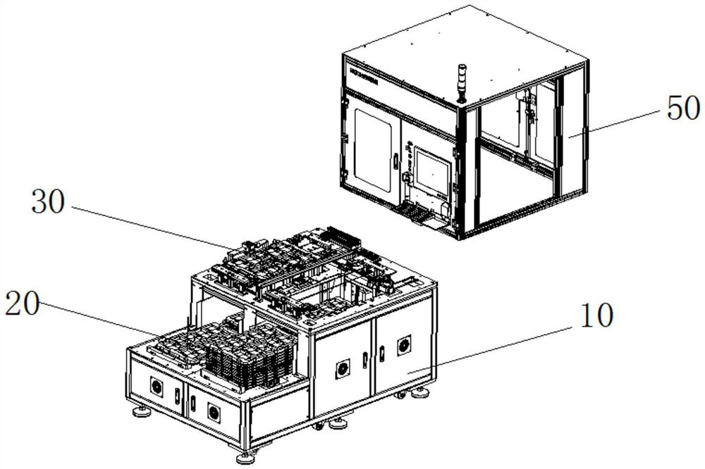 Tray loading and tray dividing material conveying machine