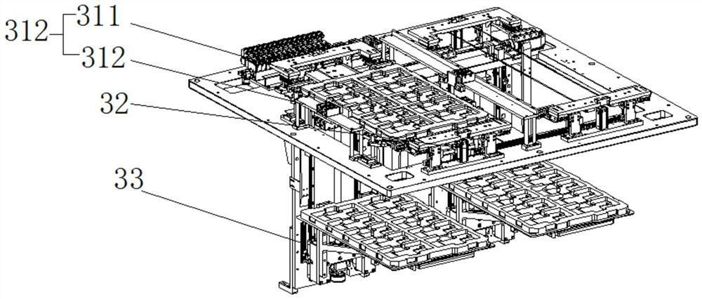 Tray loading and tray dividing material conveying machine