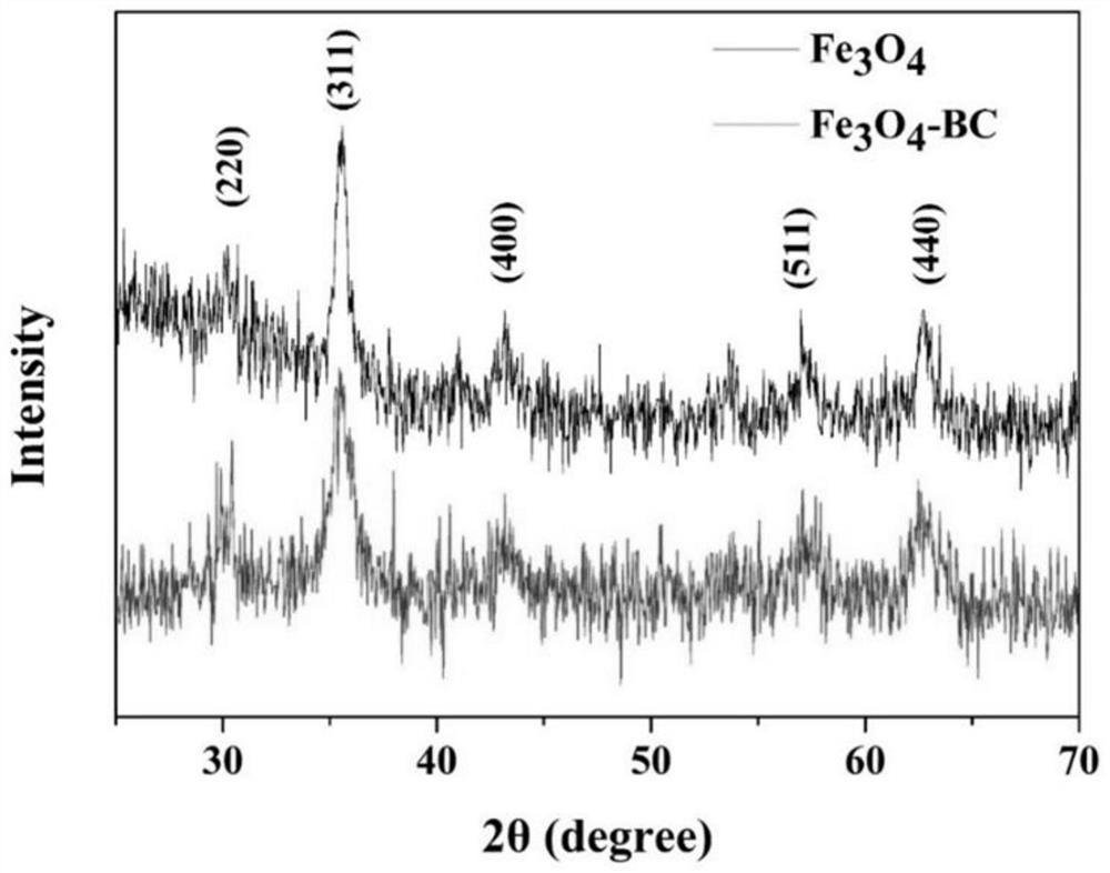 Preparation method of Fe3O4-biochar composite nanomaterial and method for degrading organic pollutants in water body