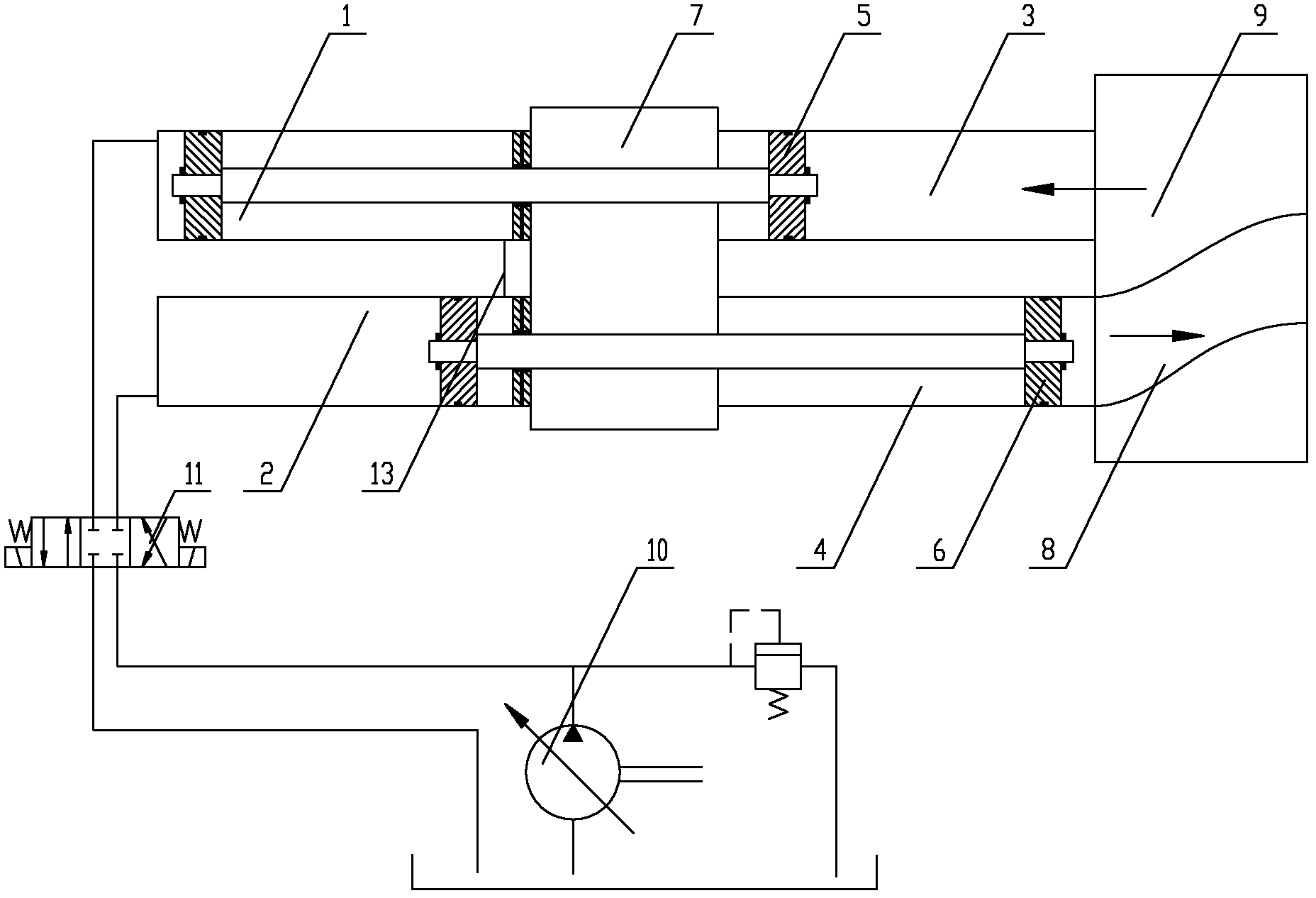 Hydraulic pumping system and concrete-pumping equipment comprising same