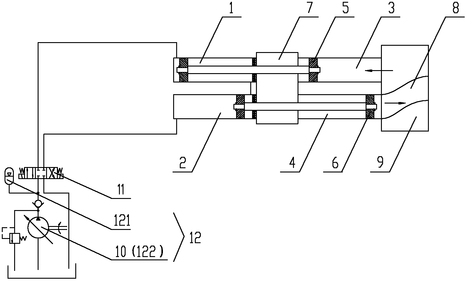 Hydraulic pumping system and concrete-pumping equipment comprising same