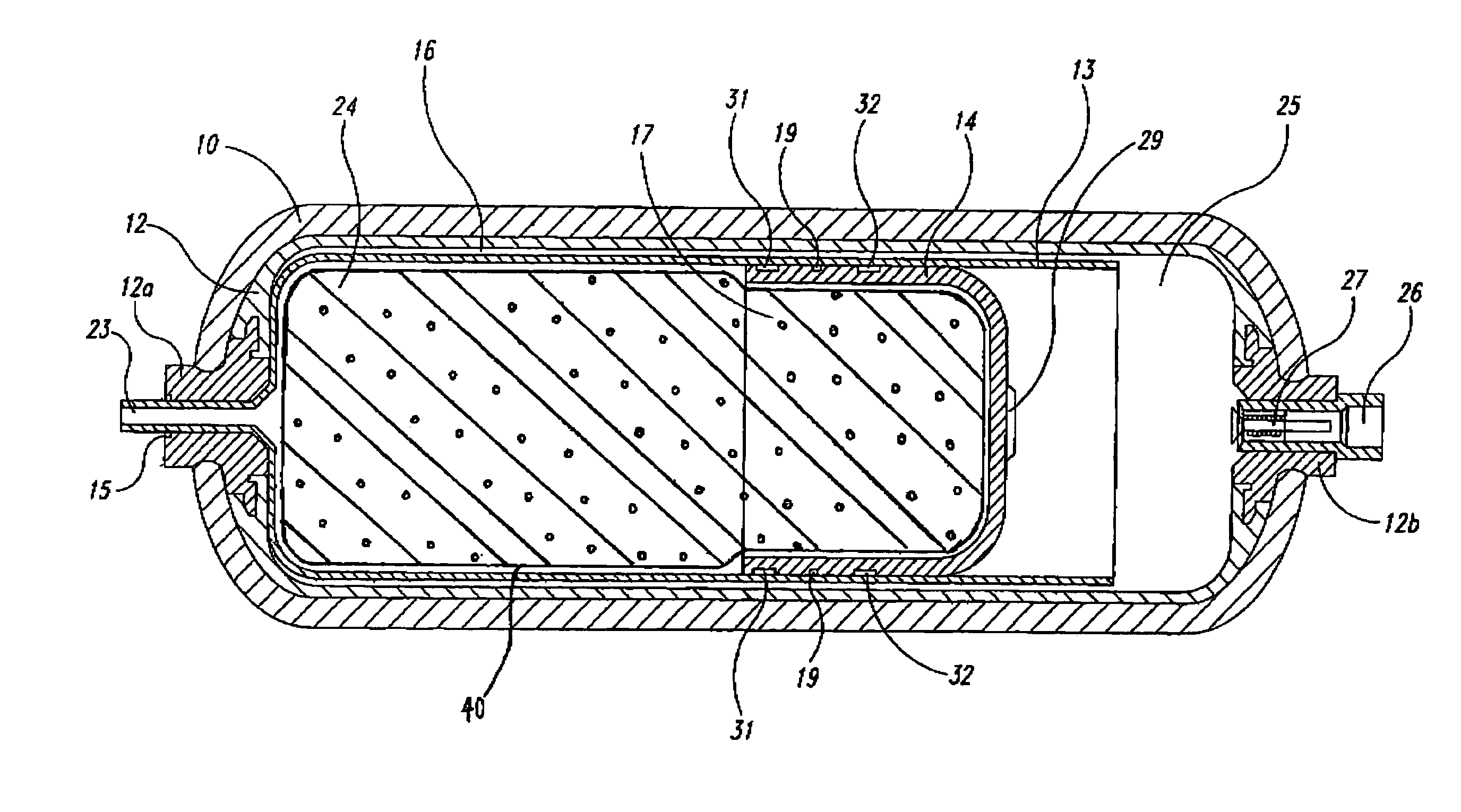 Lightweight low permeation piston-in-sleeve accumulator