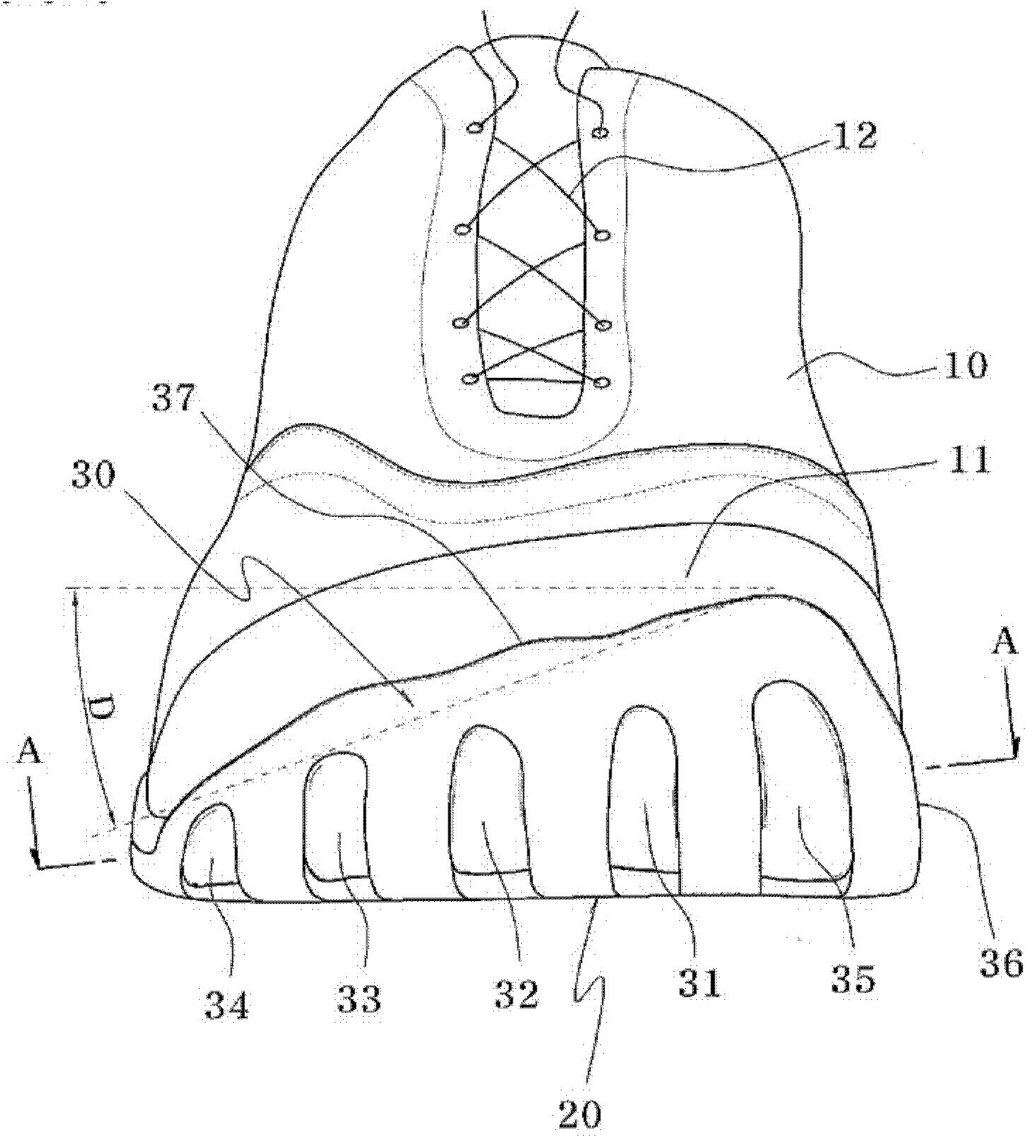 Toe cap for footwear, and outsole integrated with same