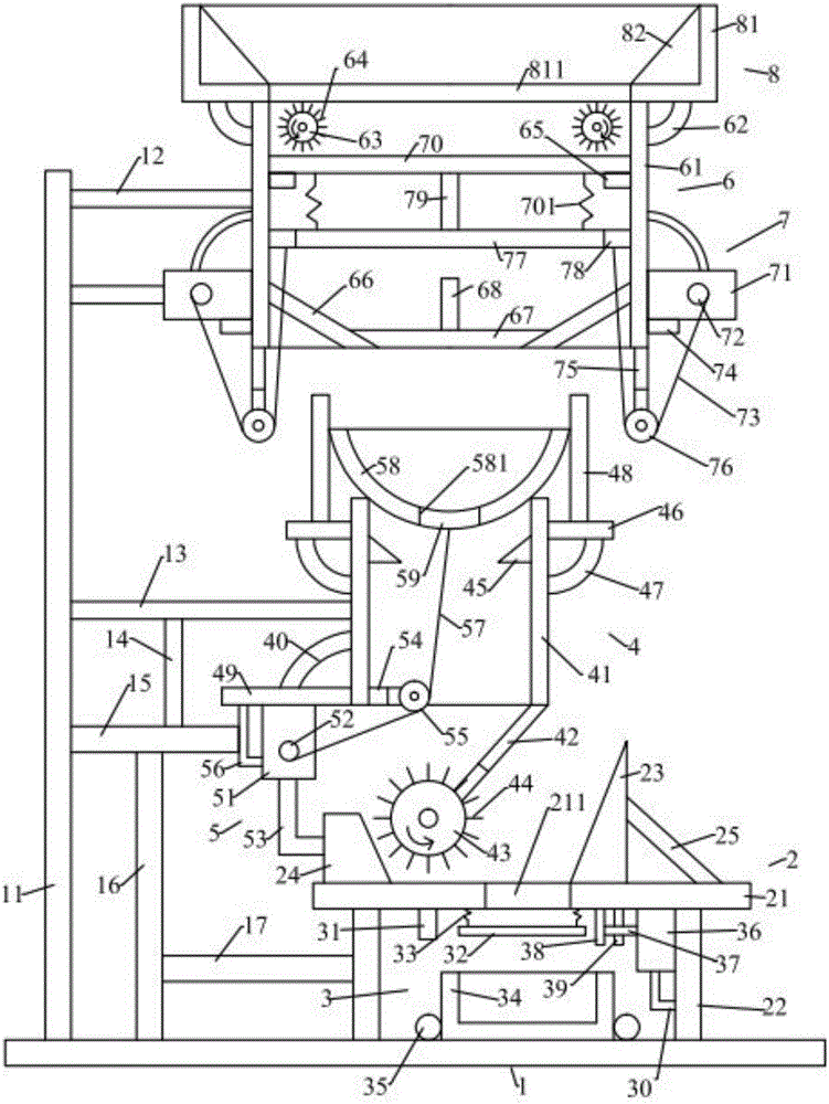 Efficient powder screening device for chemical raw materials