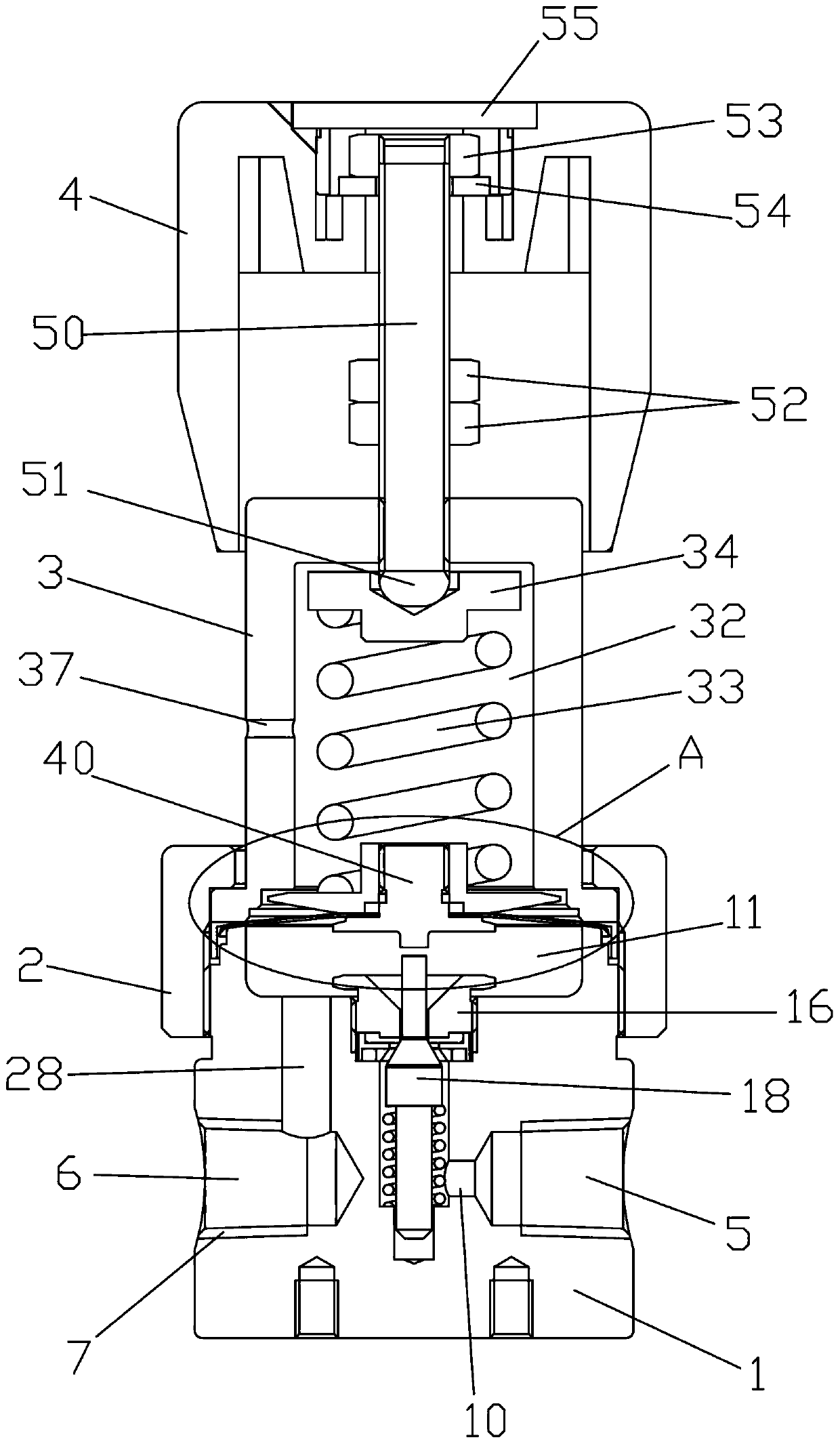 Diaphragm-type pressure reducing valve with high-pressure entering and low-pressure discharging