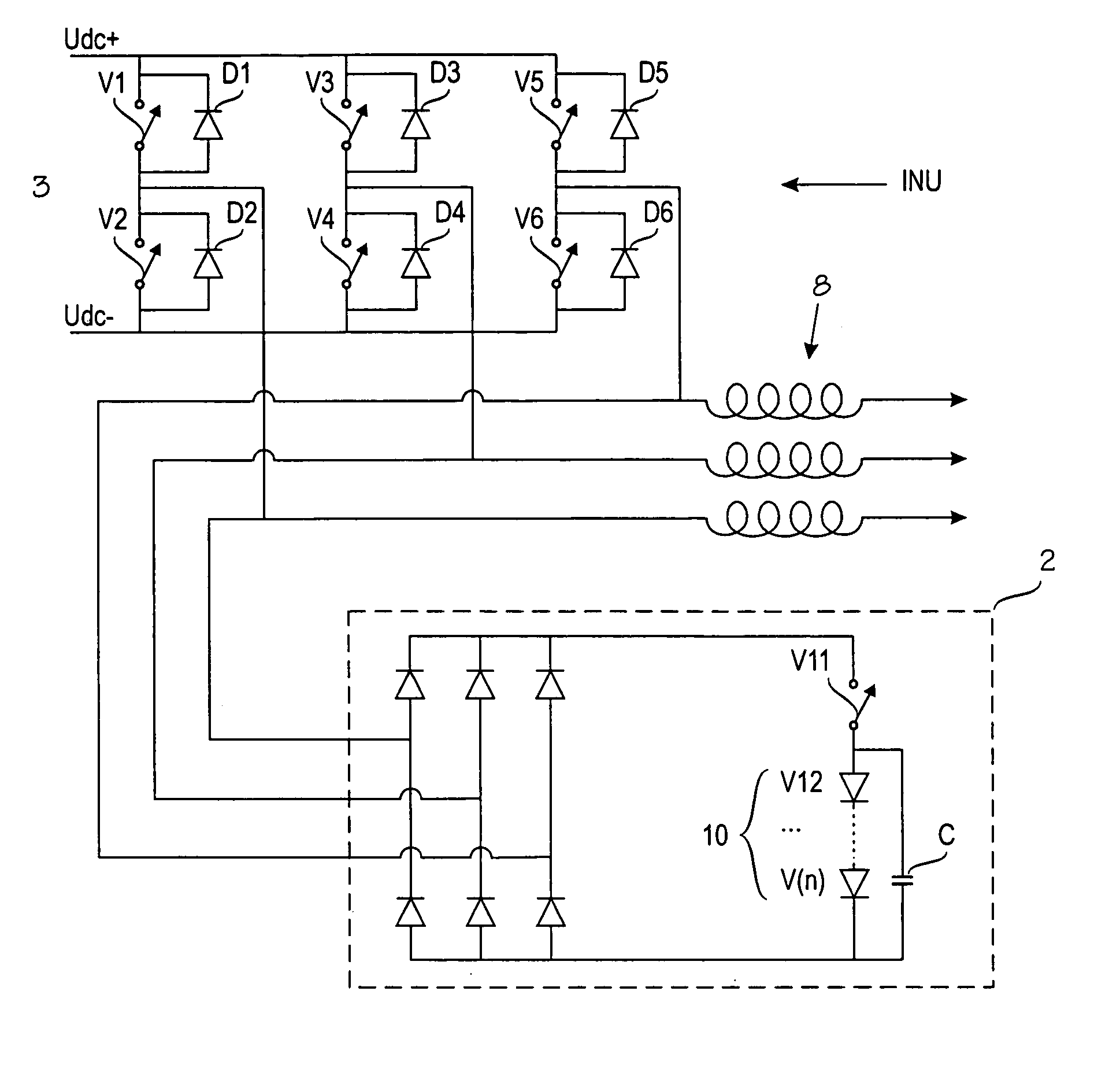 Configuration and method for protecting converter means