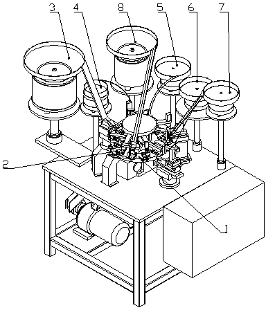 Six-part full-automatic assembly machine for invisible zipper puller