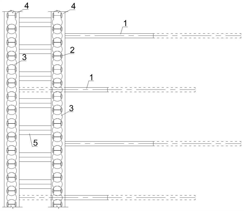 Foundation pit support system with firstly-supporting and secondly-digging construction method piles combined with inclined piles