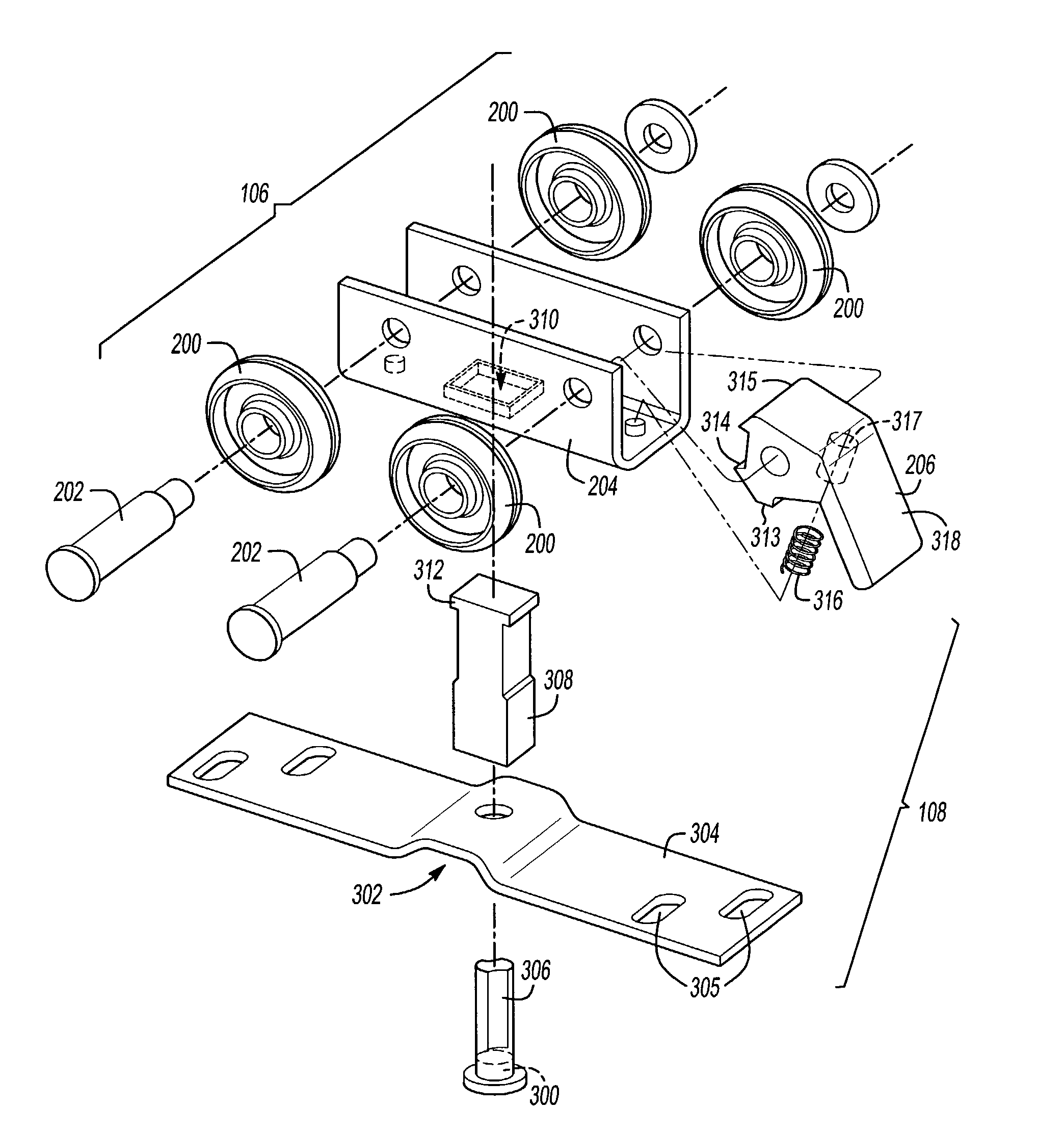 Movable door mounting assembly with trolley locking structure