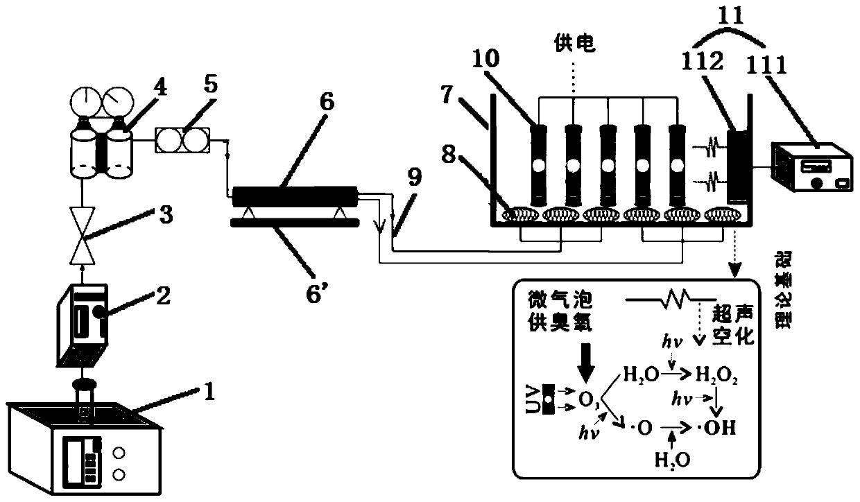 Water treatment device and water treatment method based on fluidic microbubble-ozone coupling