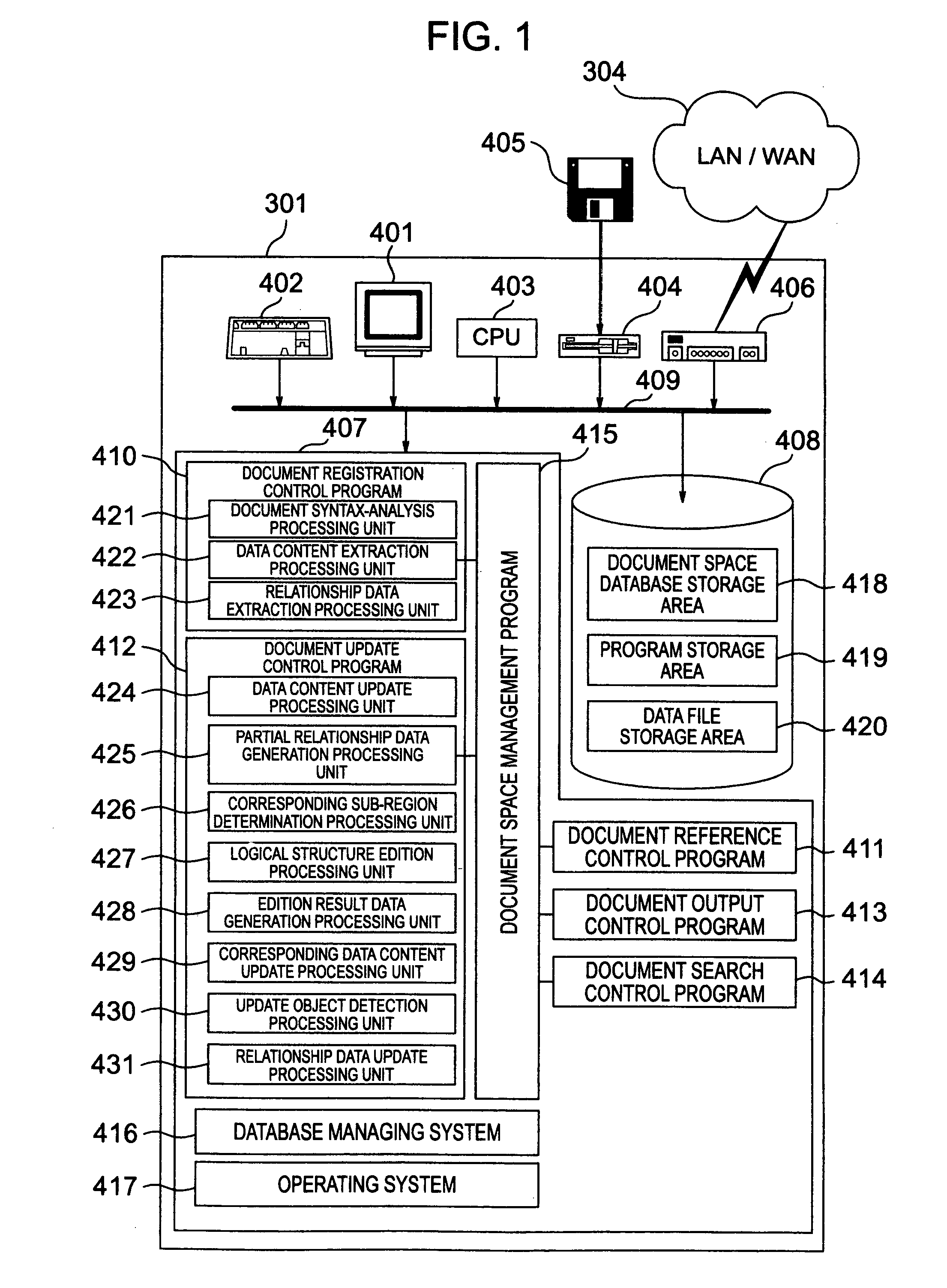 Method and system for management of structured document and medium having processing program therefor