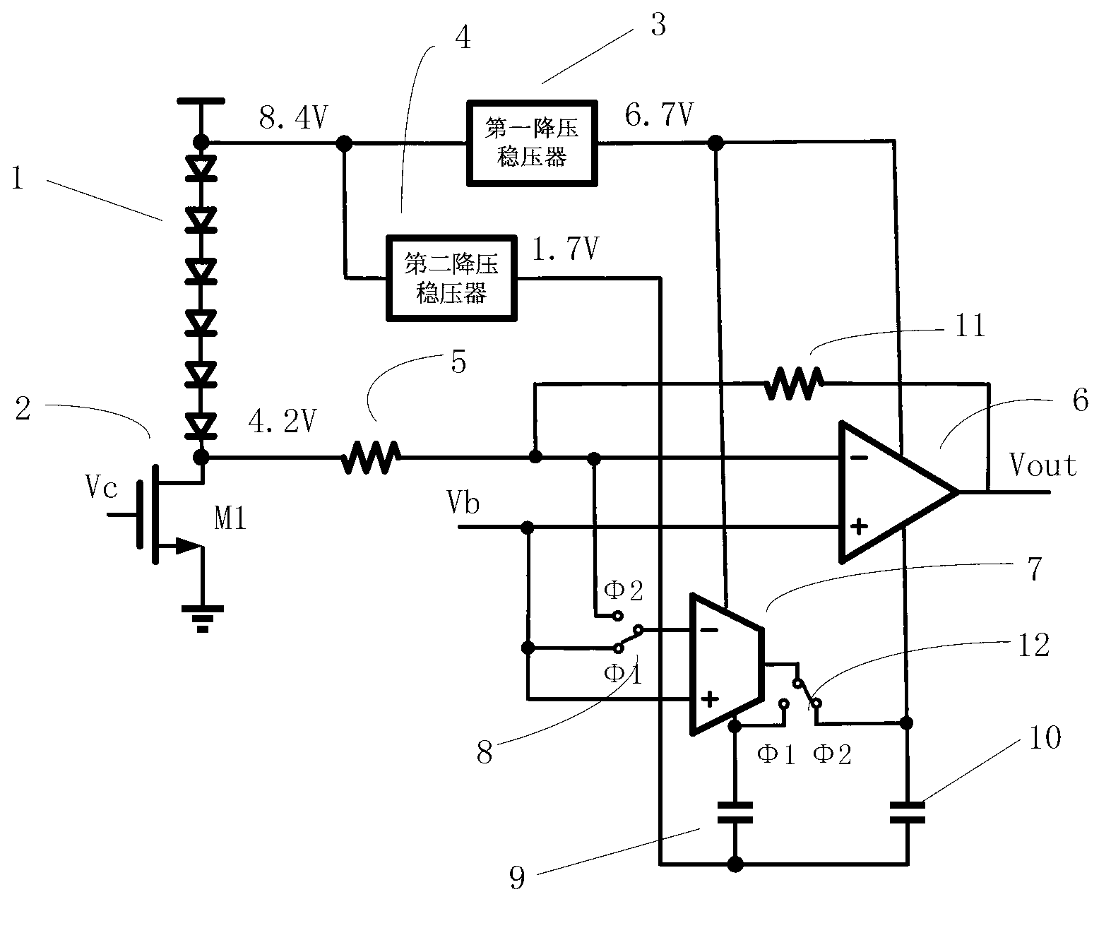 Diode infrared detector readout integrated circuit with self-stabilization zero circuit