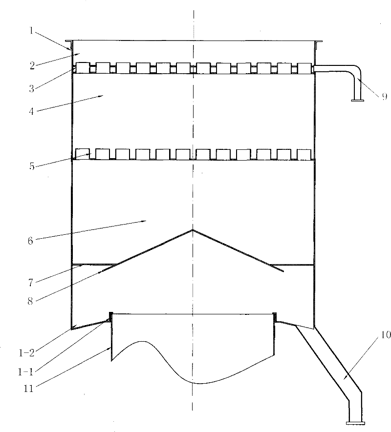 Water film dust removing and desulferizing device for furnace cupola