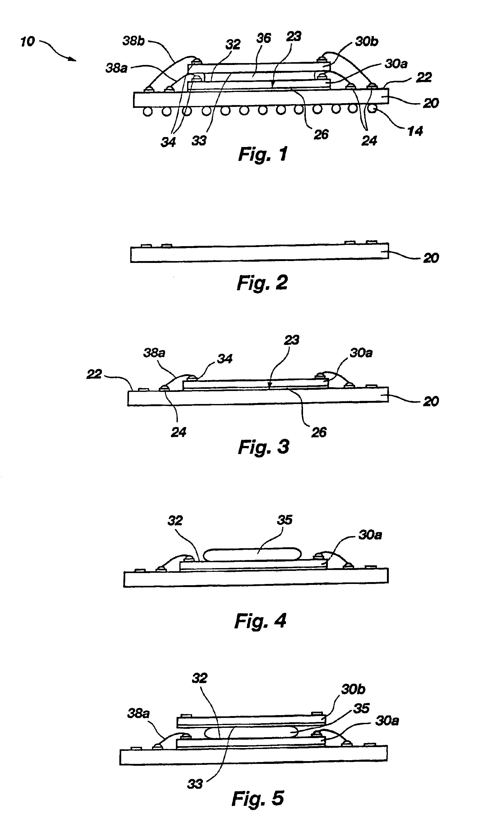 Assemblies including stacked semiconductor devices separated a distance defined by adhesive material interposed therebetween, packages including the assemblies, and methods