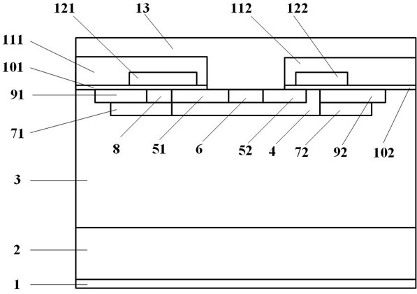 Silicon carbide split gate mosfet with integrated high-speed freewheeling diode and preparation method