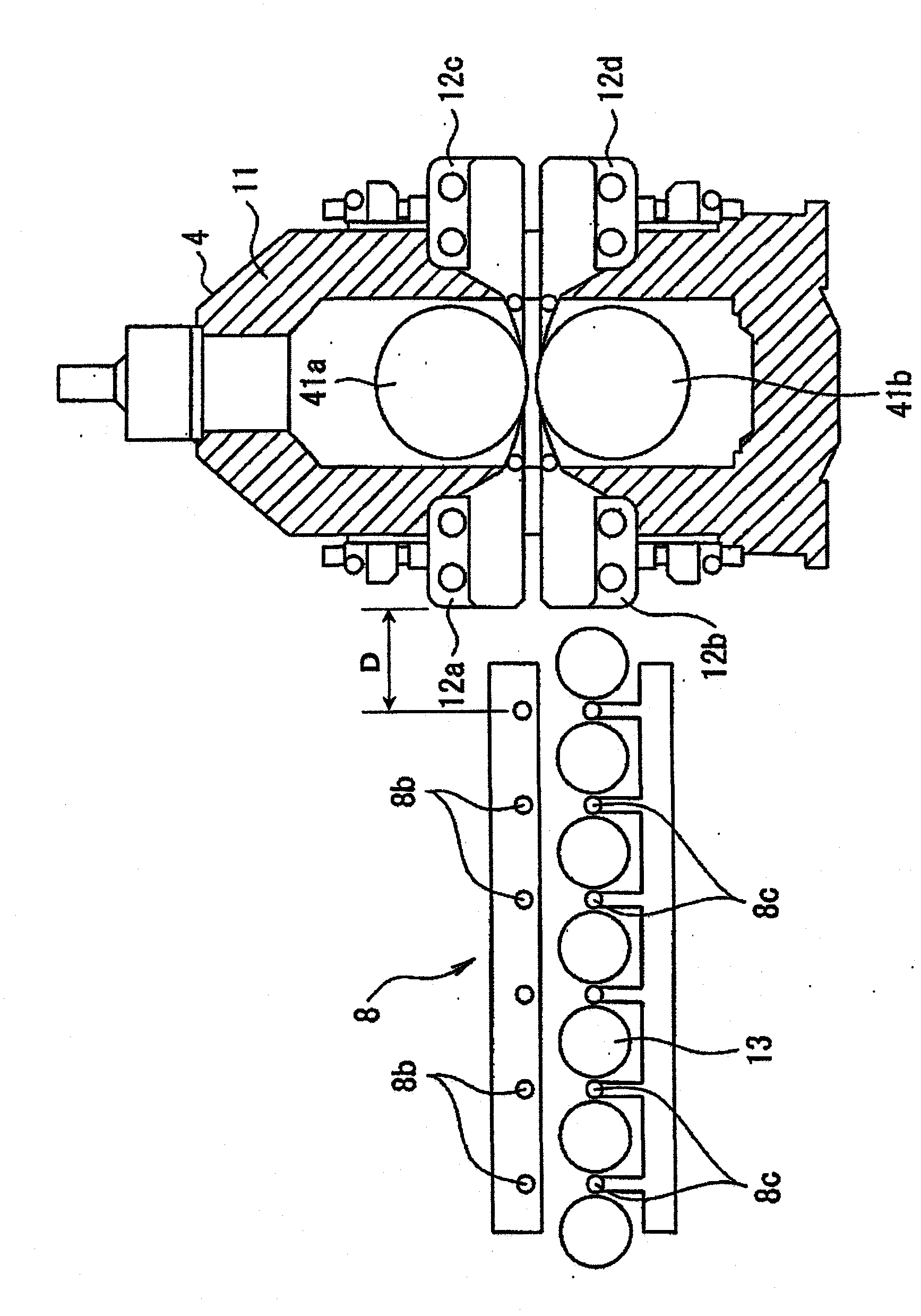 Cooling device in t-bar hot-rolling line, and t-bar manufacturing facility and manufacturing method