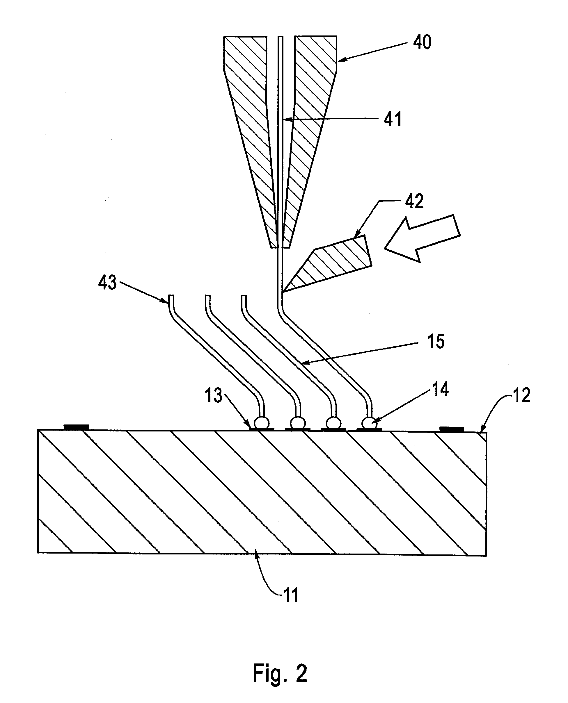 Probe structure coaxial elongated electrical conductor projecting from a support surface, apparatus for use thereof and methods of fabrication thereof