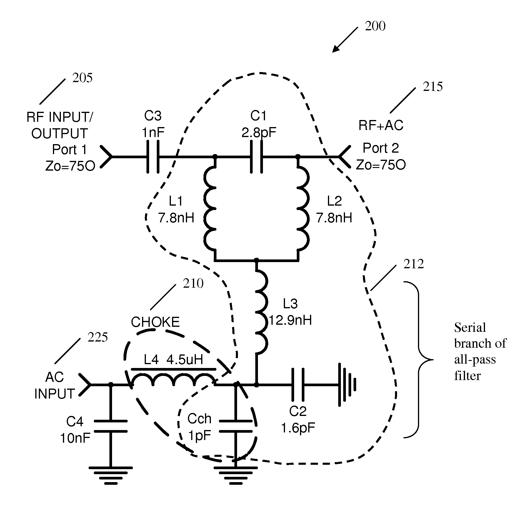 System and method for wideband high current RF choke network