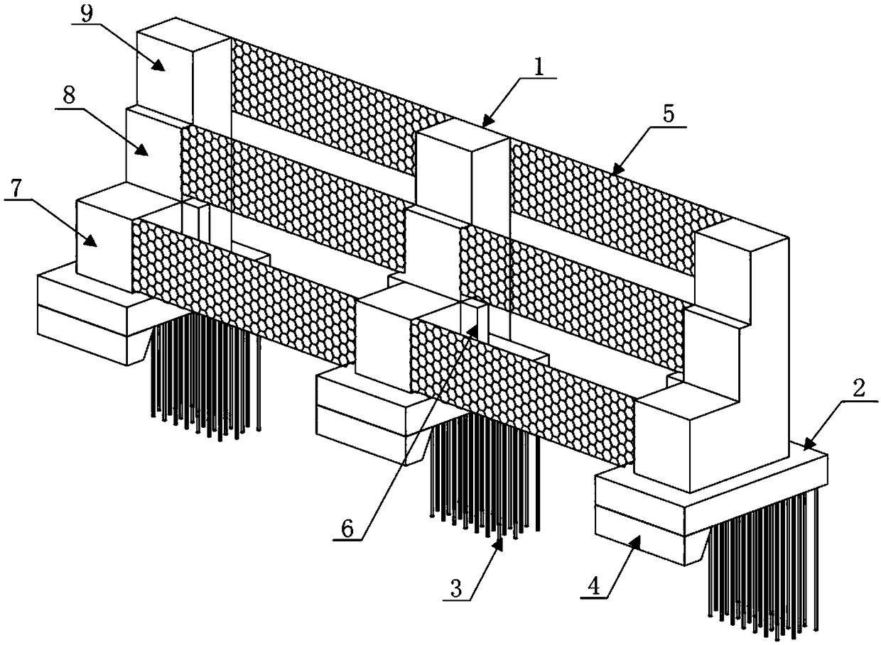 A flexible net debris flow sand retaining dam and its construction method