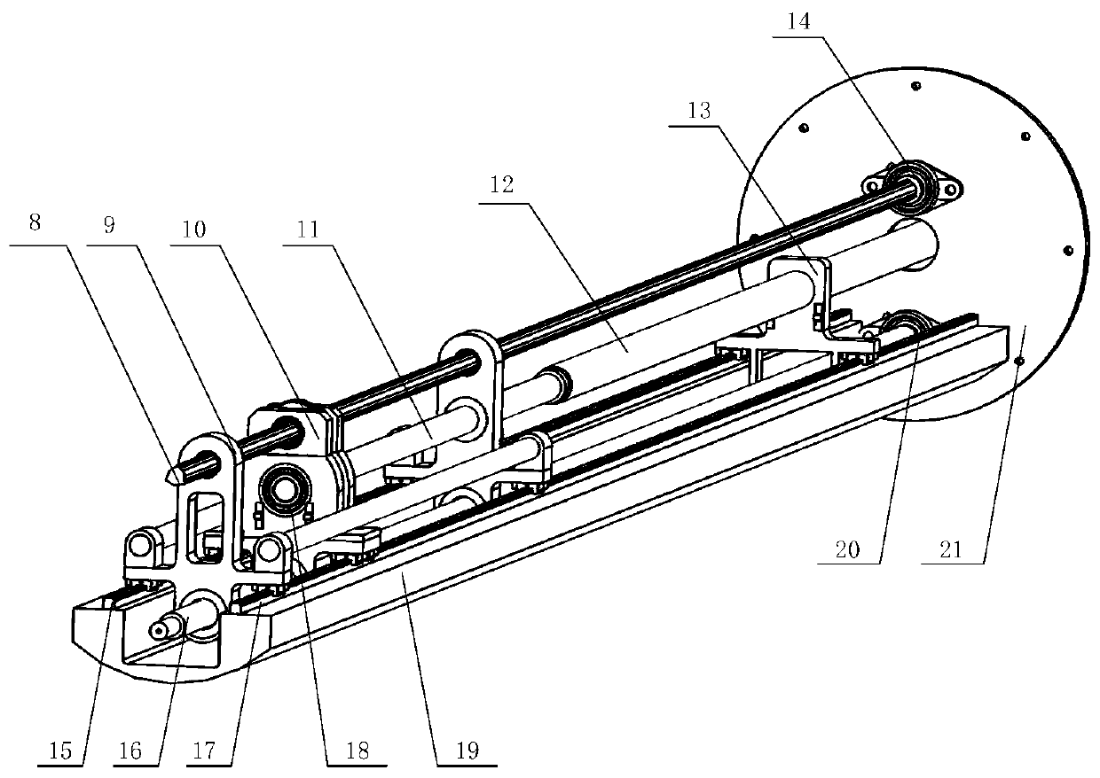 A long-stroke pushing and rotating device for pressure-holding core tubes in a pressure-holding transfer system