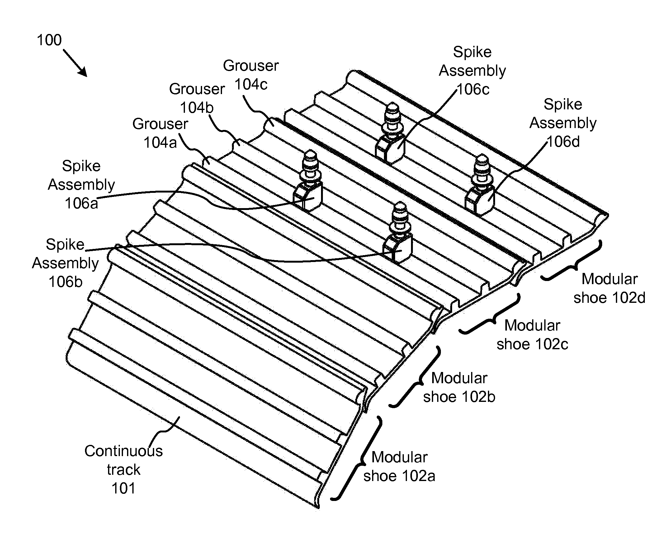 Detachable grouser spikes for enhances traction of continuous track vehicles