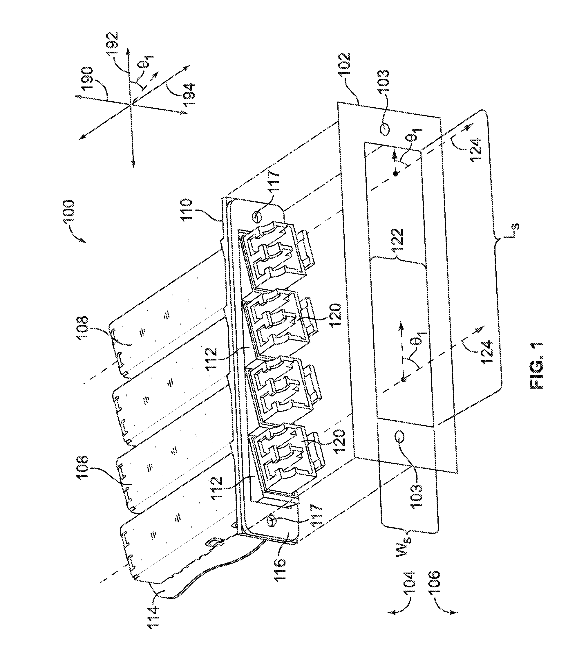 Brackets and receptacle assemblies with angled ports